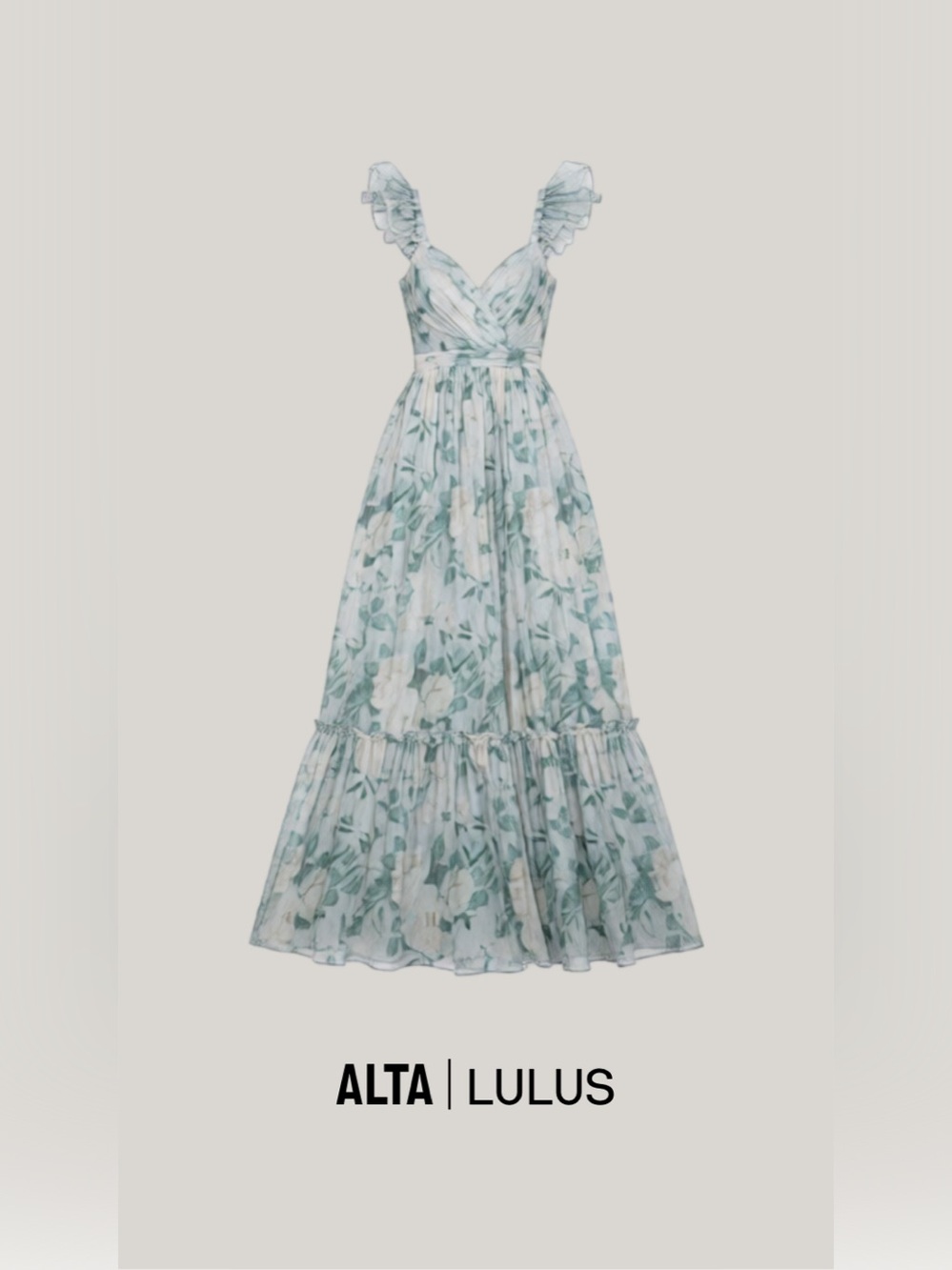 Lulu's Light Blue and Sage Floral Midi Dress